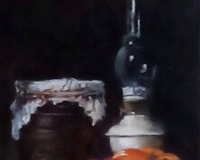 Lampe et tomates huile sur toile , 18 x 24 Disponible 220€