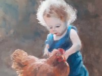 Enfant et poule Pastel sur papier 30cmx40cm Disponible à la vente