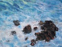 Jeux de vagues sur les rochers, St Malo Acrylique sur toile, 18 X 24cm Disponible à la vente