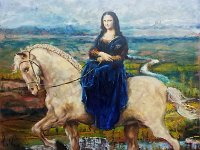 Perspective cavalière Huile sur toile de 100 x100cm Réalisé pour le concours "Art et Haras" 2019 Un cheval esquissé par Léonard de Vinci se devait bien de porter une digne cavalière...