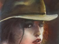 Femme au chapeau feutre Huile sur toile 40 x 40 cm Disponible