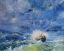 Chalutier chahuté Huile sur toile ; 100 x 80cm Disponible